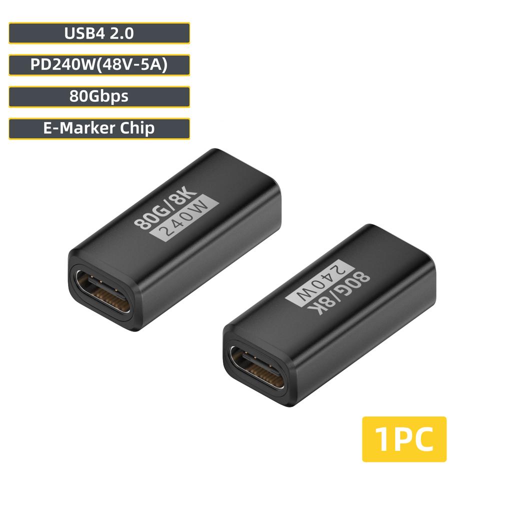 USB4 V2 90 Degree Type C Angle Adapter 80Gbps Thunderbolt 5 4 3 Elbow Adapter 240W USB-C Cable Connector 40Gbps for MacBook Air