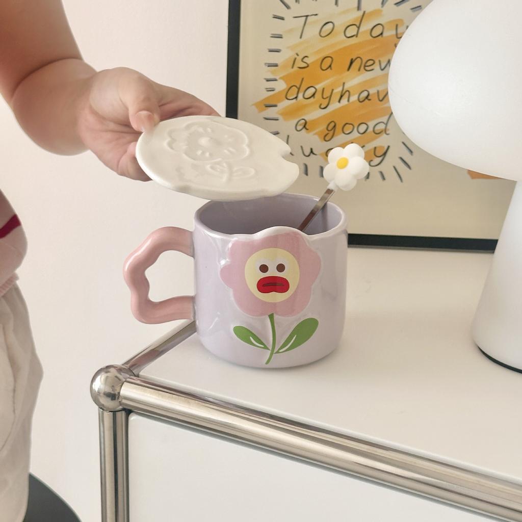 Birthday Gift for Girls Practical Ceramic Mug with Lid Spoon Cup Couple Home Breakfast Coffee Milk Cup