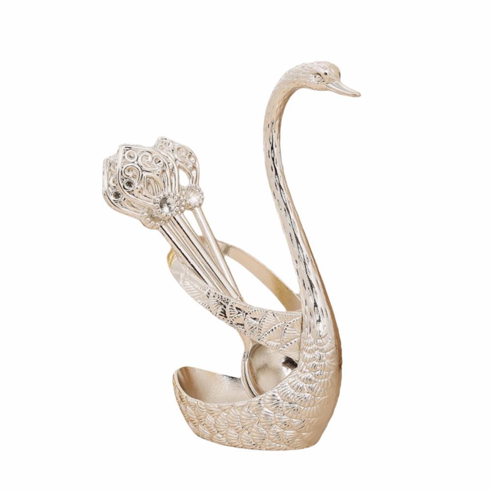 6Pcs Zinc Zinc Zinc Alloy Luxury Dessert Utensils with Swan Shaped Base Dessert Spoon Kitchen