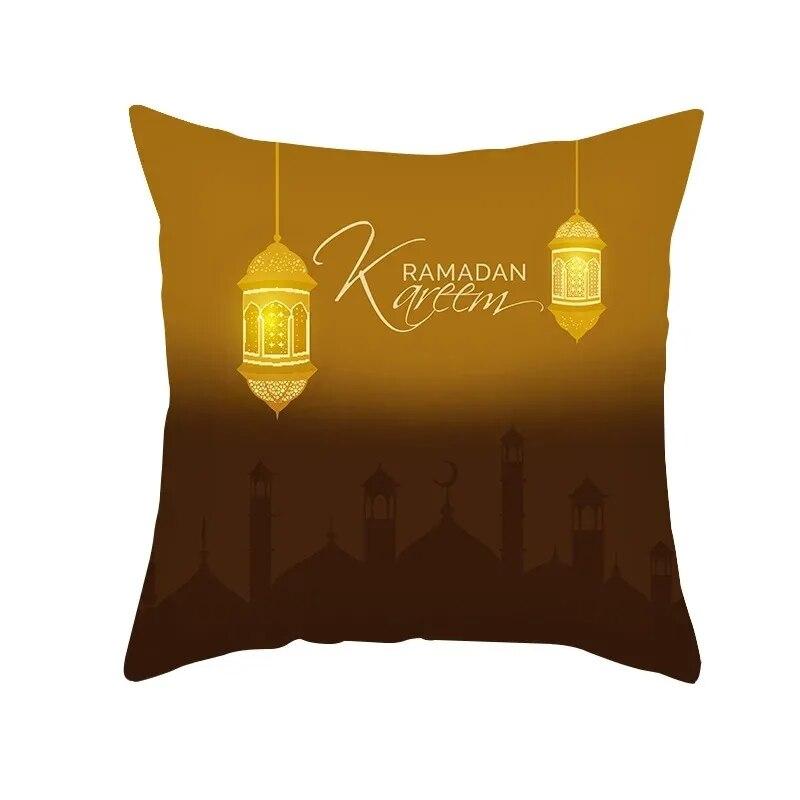 Eid Mubarak Ramadan Golden Moon Print Pillowcase Sofa Cushion Cover Islamic Muslim Home Bedroom Decor