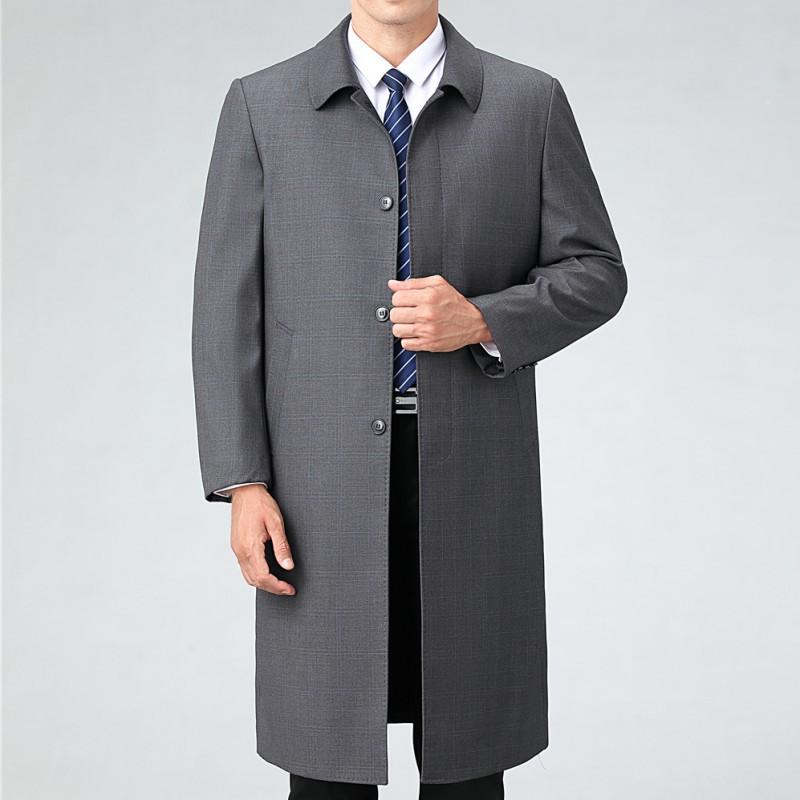 Высококачественная ветровка для мужчин среднего возраста, деловое длинное пальто для весны и осени, повседневное шерстяное тонкое пальто с отворотом для папы
