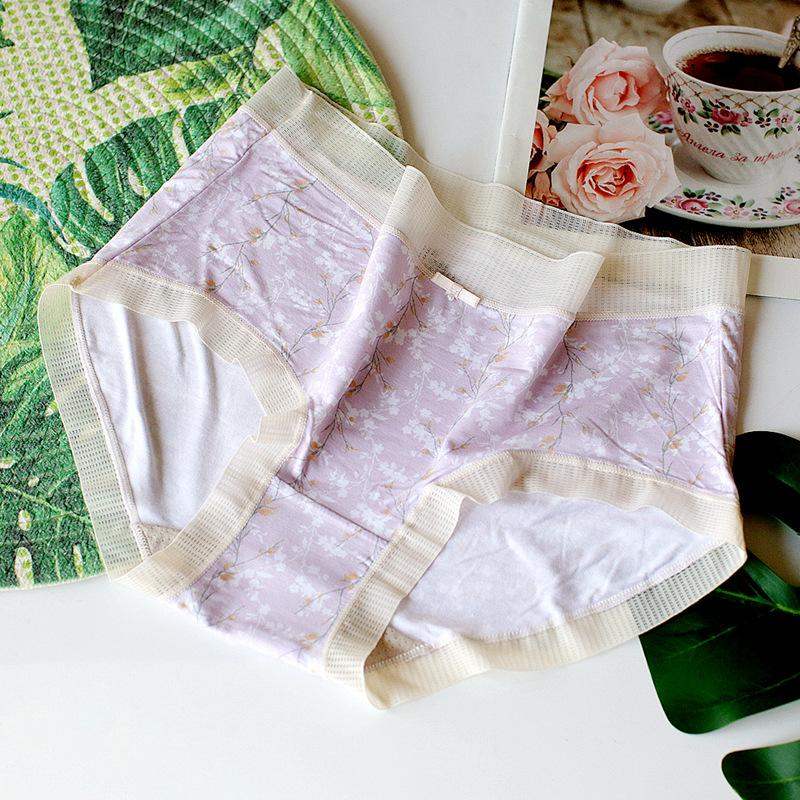 Floral Panties Breathable Underwear Mid Waist Women's Triangle Pants Comfortable Briefs Soft Lace Trim Bottoms