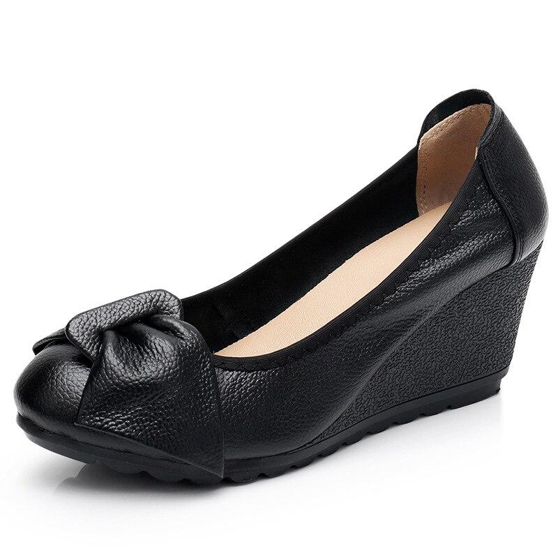 Женские туфли на танкетке из 100% натуральной кожи, повседневная женская обувь, элегантная женская обувь на танкетке, мягкая удобная женская обувь