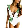 Бикини с рюшами, цельный купальник, женский купальник, монокини с открытой спиной и v-образным вырезом, купальный костюм с принтом