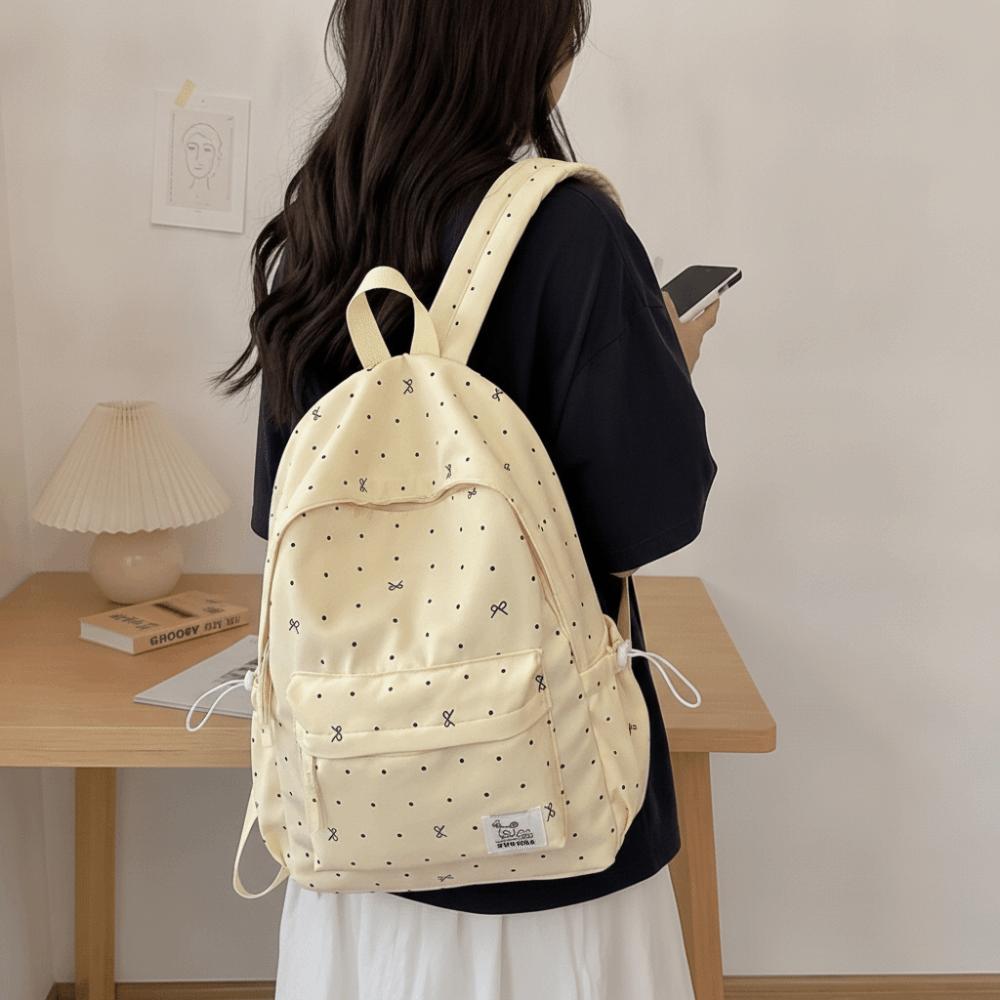 Lightweight Students Daypack Bowknot Large Capacity School Bag Cute Polka Dot Backpack Travel