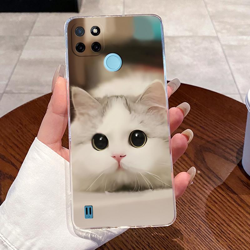 Чехол для Realme C21Y C25Y C21 Чехол Эстетичный Модный Милый Кот Прозрачный Силикон Мягкий ТПУ Задняя Крышка RMX3261 RMX3265 RMX3201