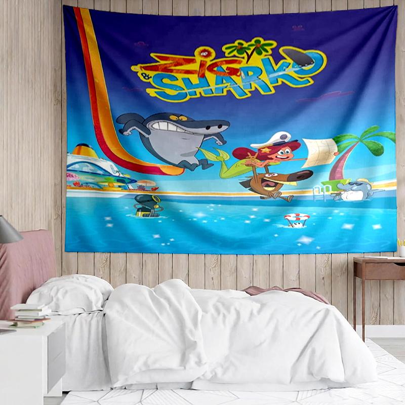Zig & sharko Print Tapestry, Backdrop, Easy Setup, Ideal for Bedroom, Office & Living Room, with Aesthetic Wall Hanging Decor.
