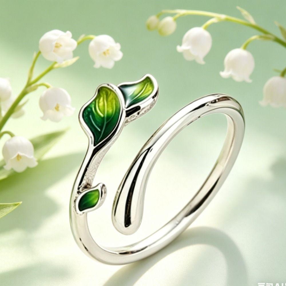 Adjustable Enamel Leaf Ring Irregular Women's Ring Elegant Leaf Opening Ring Daily Wear
