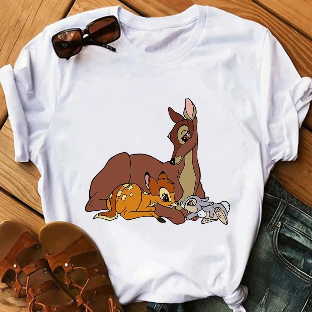 Cartoon Cute Bambi Printed T Shirt Fashion Women Casual Short Sleeves Streetwear Tshirt Summer Harajuku Tshirts Tops