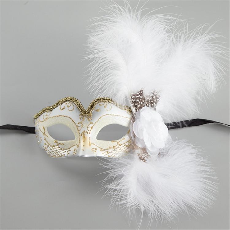 Women Masquerade Mask Feather Decoration with Flower, Eyemask Half Face Mask for Halloween Cosplay Masquerade