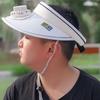 Women Summer Hat with 3 Gear Adjustment Headband Fan Empty Top USB Charging Anti-UV Wide Brim Windproof Rope Sun Protection Travel Sun Cap Gardening