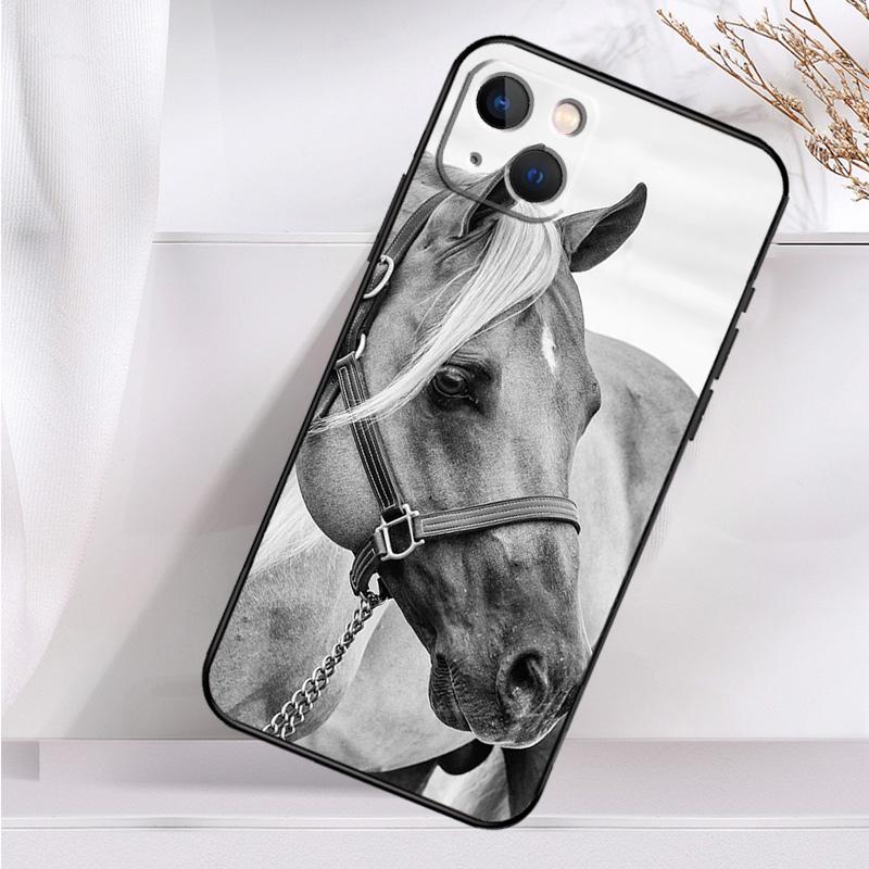 Черный Белый Лошадь Чехол Для Телефона iPhone 16 15 14 12 11 13 Pro Max 7 8 Plus X XR XS Max 13 12 Mini Cover