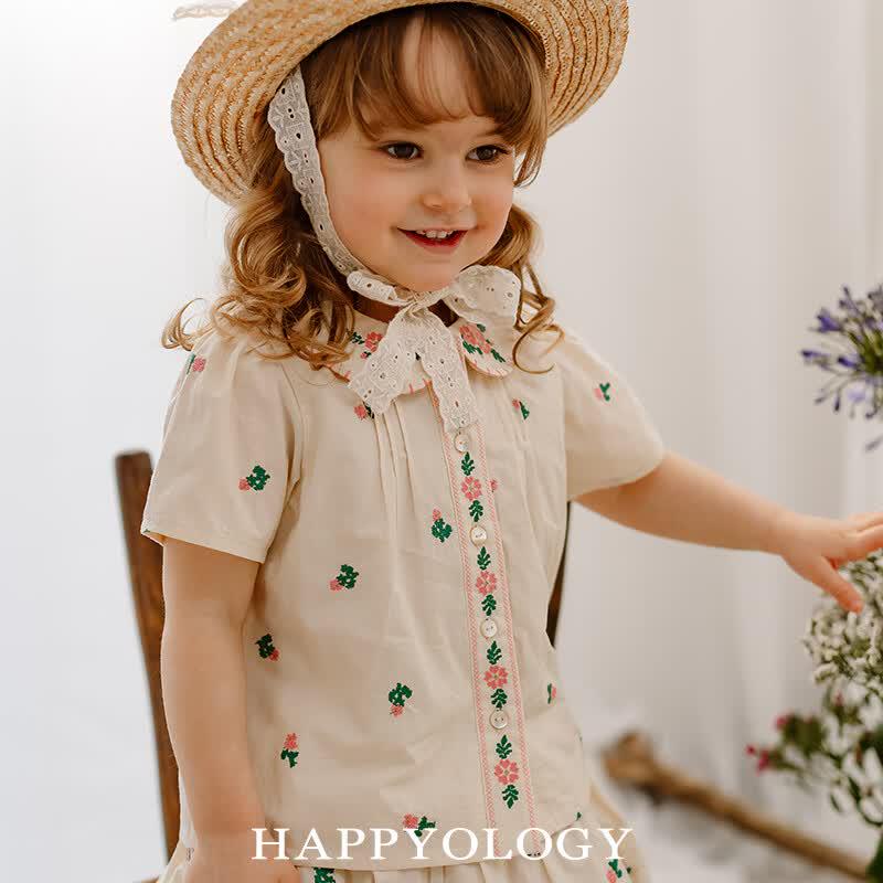 Цветочная вышитая блузка с коротким рукавом для девочек Happyology
