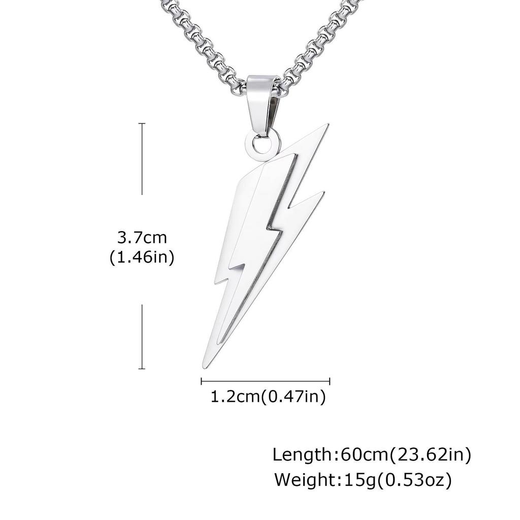 Vnox Collier pendentif foudre en acier inoxydable, chaîne de boîte de 60 cm avec fermoir à homard