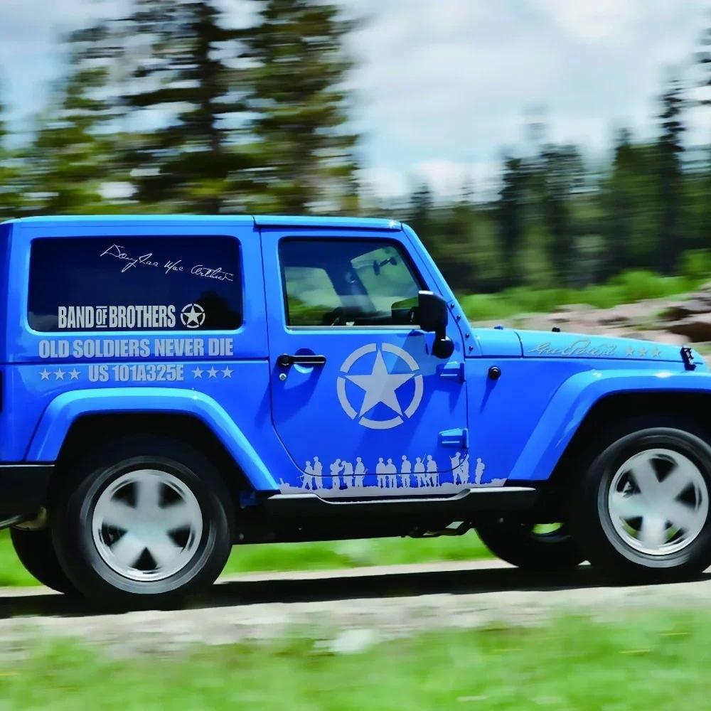 12PCS Car Door Vinyl Stickers For Jeep Wrangler JK TJ Jl YJ Auto Pentagram Soldiers Body Decoration Vinyl Decals Accessories