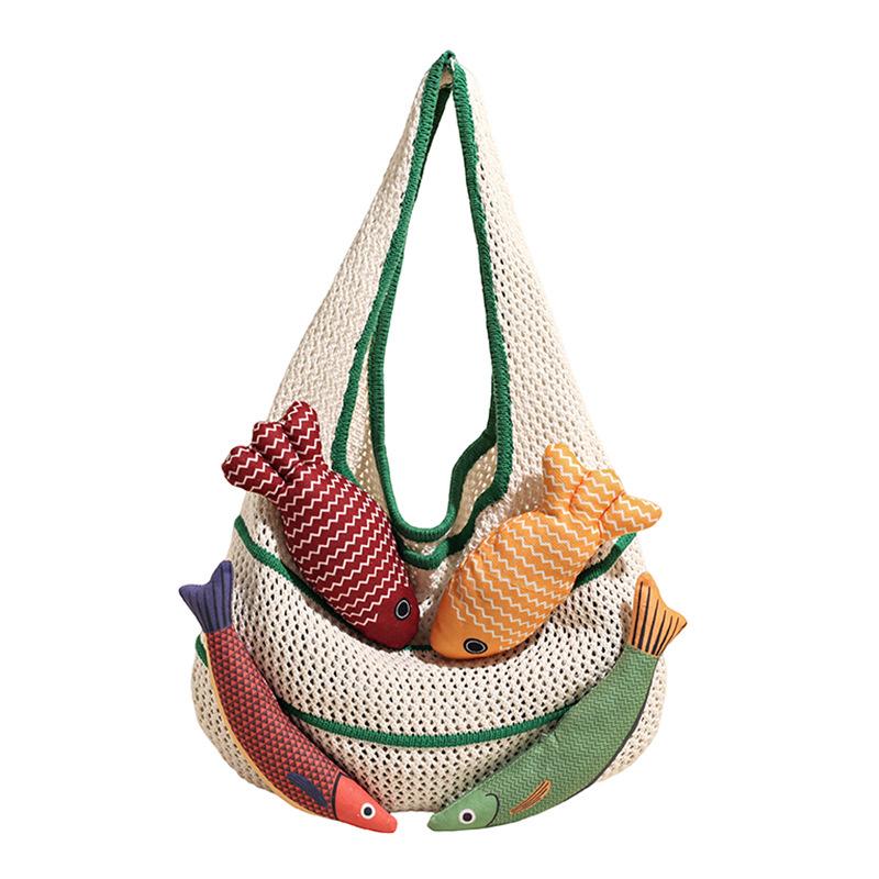 Сумка-тоут ручной работы летняя большой вместимости дофаминовая вязаная сумка новая сумка через плечо для通勤