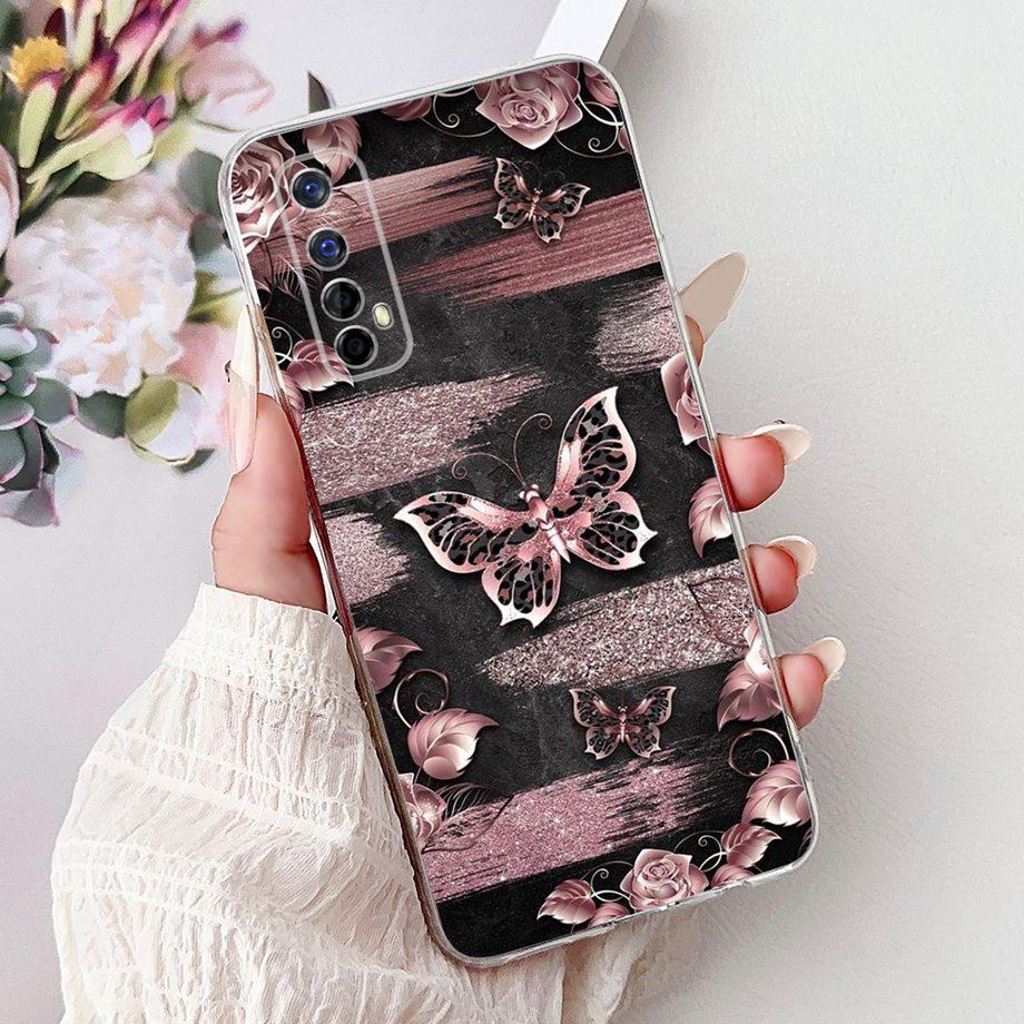 Для Realme 7 Global RMX2155 / Realme 6 6Pro RMX2001 RMX2061 Чехол Прозрачный Мягкий ТПУ Покрытие Цветы Милый Мультяшный Дракон Funda