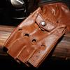 Men Half Finger Gloves Non-slip Goatskin Leather Mitten Adult Warm Windproof Pure Color Winter
