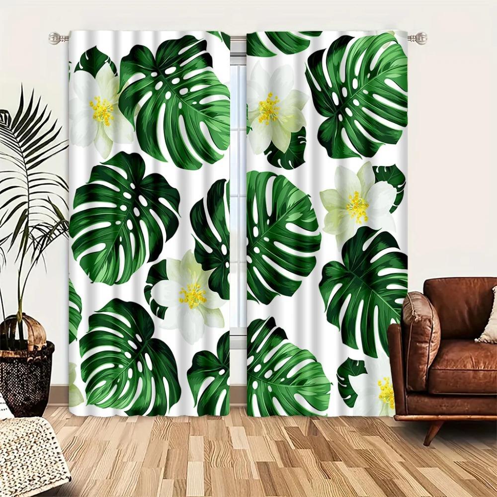 2 шт. Шторы с листьями растений в скандинавском стиле - светофильтрующее оконное покрытие для декора кухни, гостиной, офиса и спальни