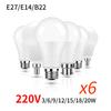 6 шт./лот E27 E14 B22 LED 220 В 3 Вт 6 Вт 9 Вт 12 Вт 15 Вт 18 Вт 20 Вт Светодиодная лампа Холодный белый Светодиодные светильники для использования в гостиной