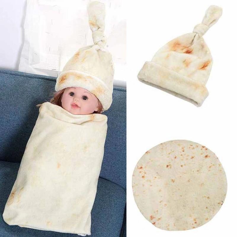 Flannel Baby Swaddle Blanket Round Taco Tortilla Wrap With Hat Photo Prop