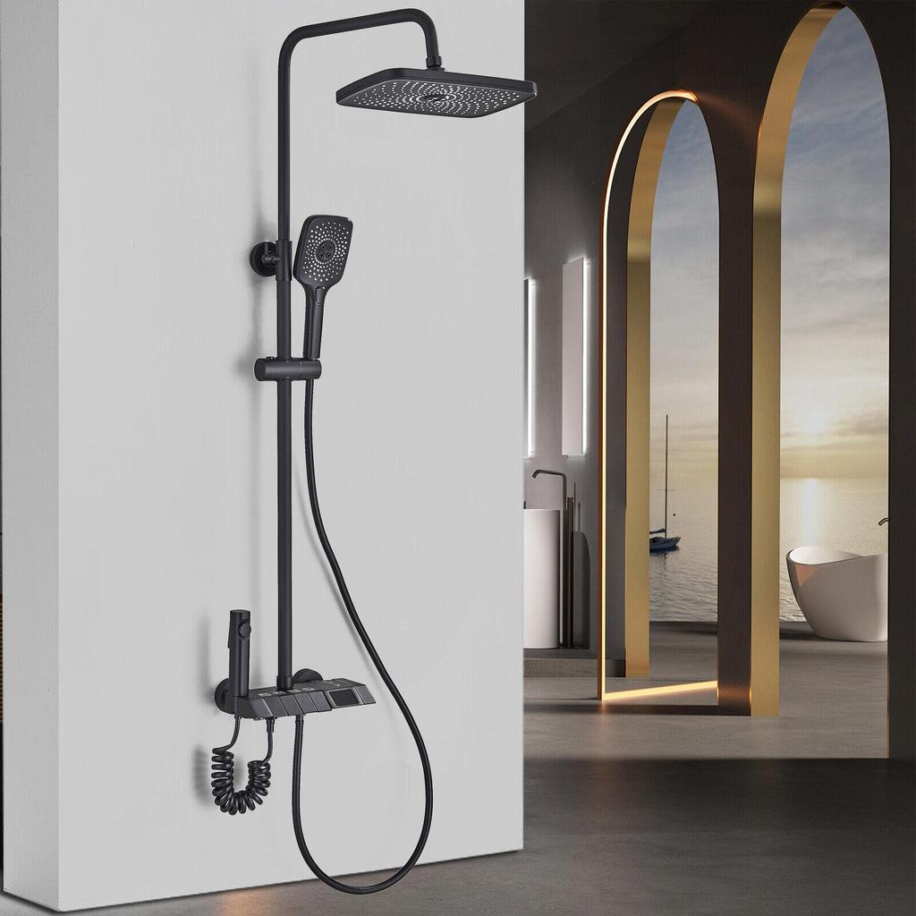 Shower Faucet Set Digital Display 4 Function Piano Key Rainfall Shower Combo Set