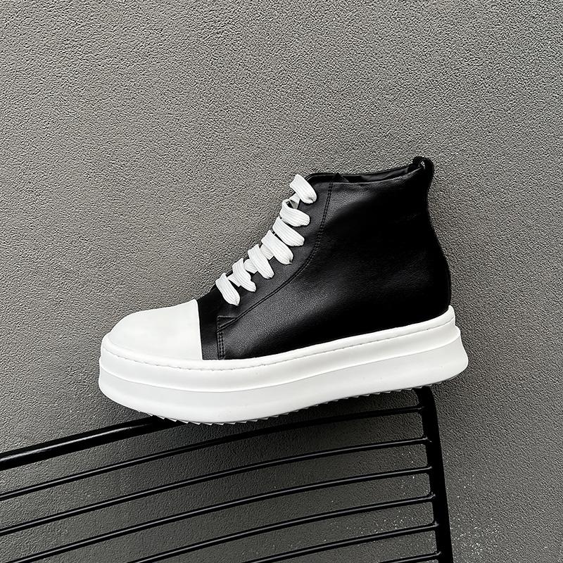 Fashion Street Style Ankle Boots for Men Genuine Leather High Top Shoes Fashion Brand Motorcycle Boots Thick Bottom  Male Walking Shoes