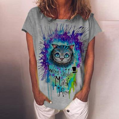 Женская летняя футболка тренд принт котенка ретро мода футболки с коротким рукавом повседневные принтованные топы