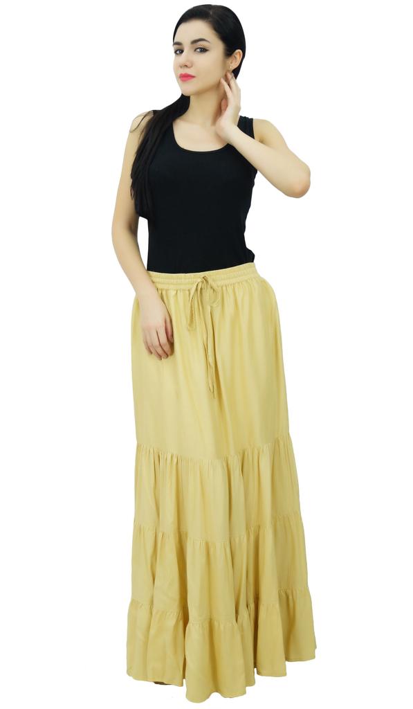 Bimba Длинная расклешенная юбка макси-ярус в стиле бохо с эластичной резинкой на талии из вискозы в стиле бохо