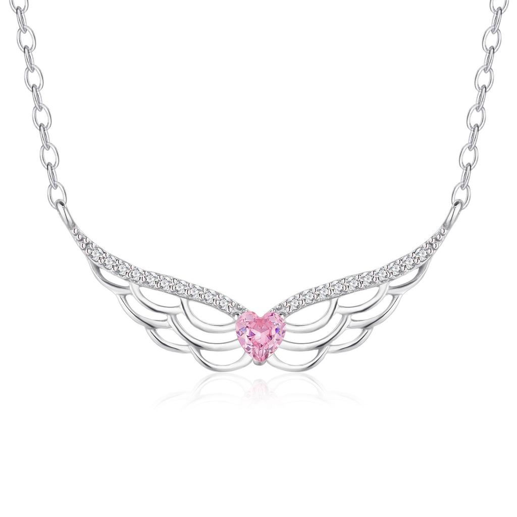 Ожерелье с крыльями любви из серебра 925 пробы для женщин, цепочка с розовыми бриллиантами и персиковым сердцем, цепочка с ключицами и крыльями ангела