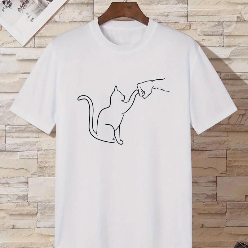 Футболки с круглым вырезом и принтом кота Повседневные футболки Топы с коротким рукавом Мужская летняя одежда Футболки мужские