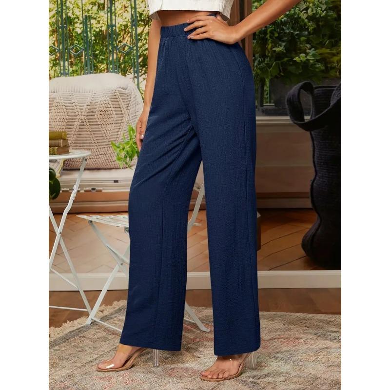 Женские весенне-летние однотонные свободные повседневные широкие брюки с эластичной резинкой на талии