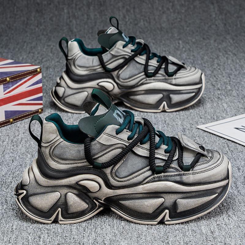 Модная мужская повседневная спортивная обувь для бега 2025 Осень Новая платформа Увеличение Винтажные потертые кроссовки Модная обувь Резиновая подошва