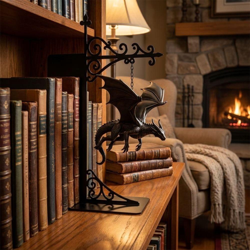 Fantasy Dragon Bookshelf Lamp Gothic Library Bookshelf Lamp Dragon Bookend Light  Book Lovers Gift