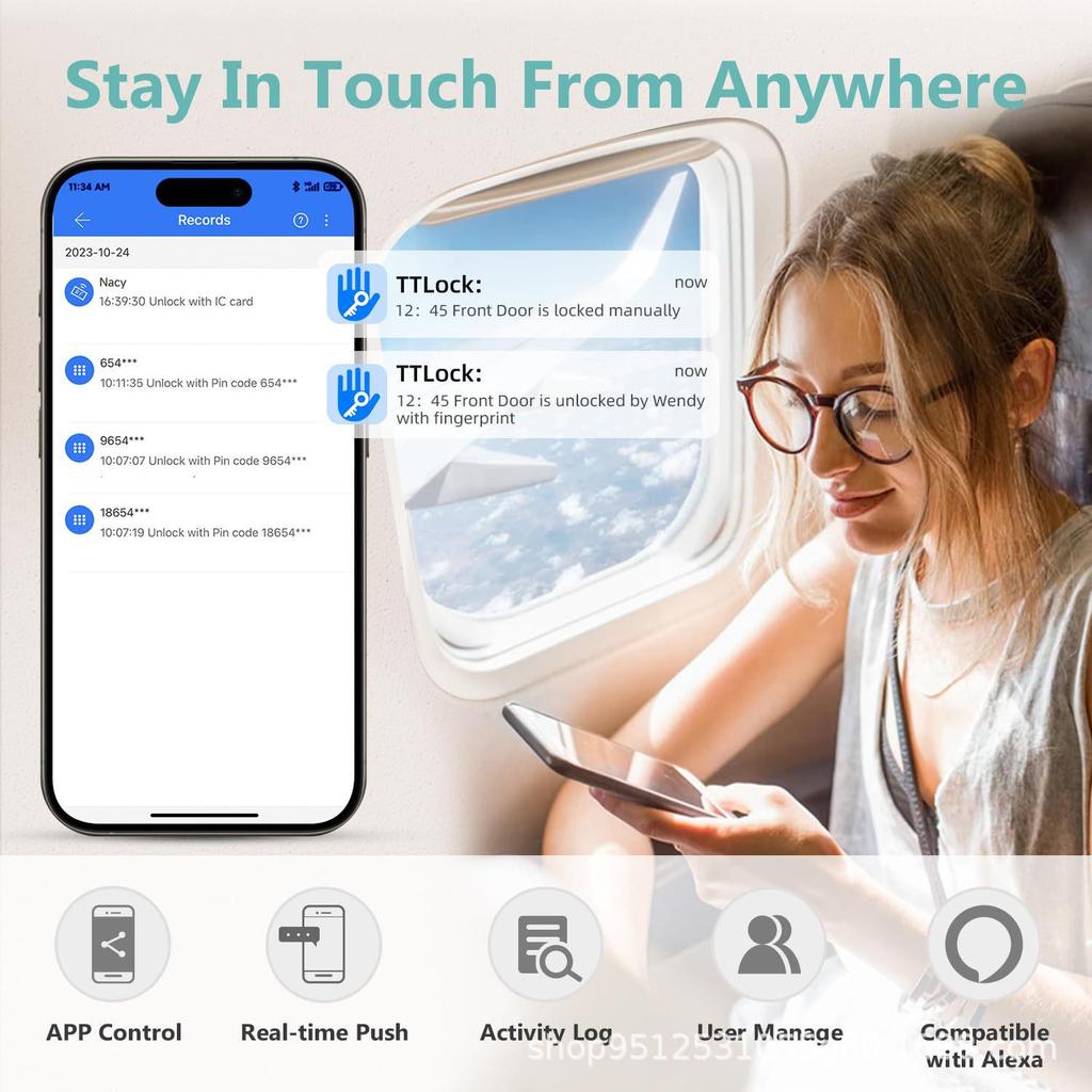 Европейский и американский пароль отпечатка пальца Smart Lock с Tuya WiFi - Установка без сверления