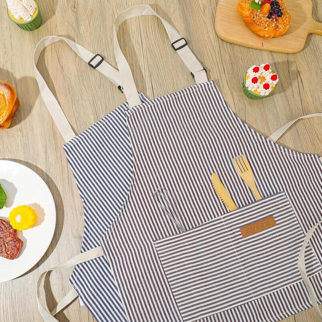 2 Pack Stripes Kids Apron, Kids Cooking Aprons with 2 Pockets, Cute Kids Aprons for Cooking Adjustable