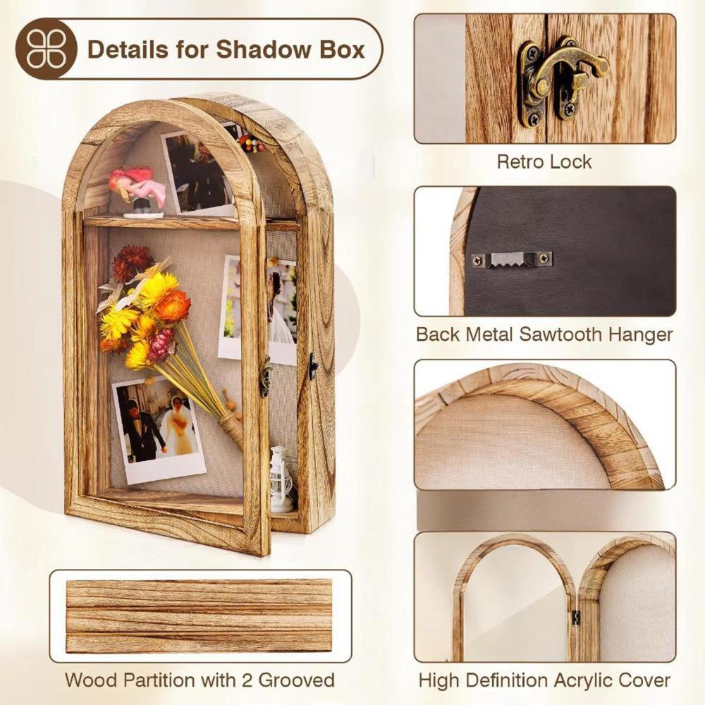 Wooden Picture Frame Shadow Box Rustic Keepsake Display Box Photo Display Case Living Room