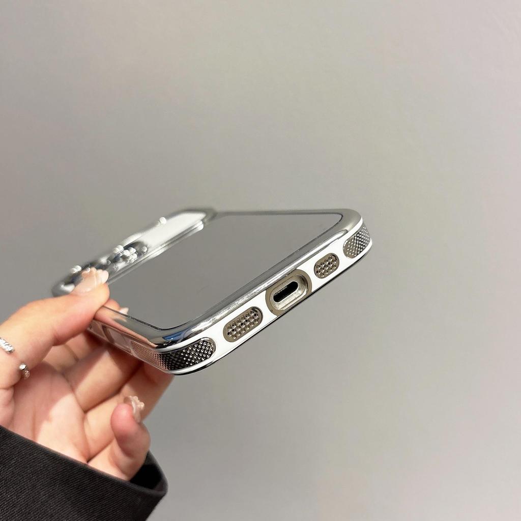 Зеркальный чехол для iPhone 17 Pro Max: Большое Окно Покрытая Металлом Крышка для Подкрашивания Макияжа
