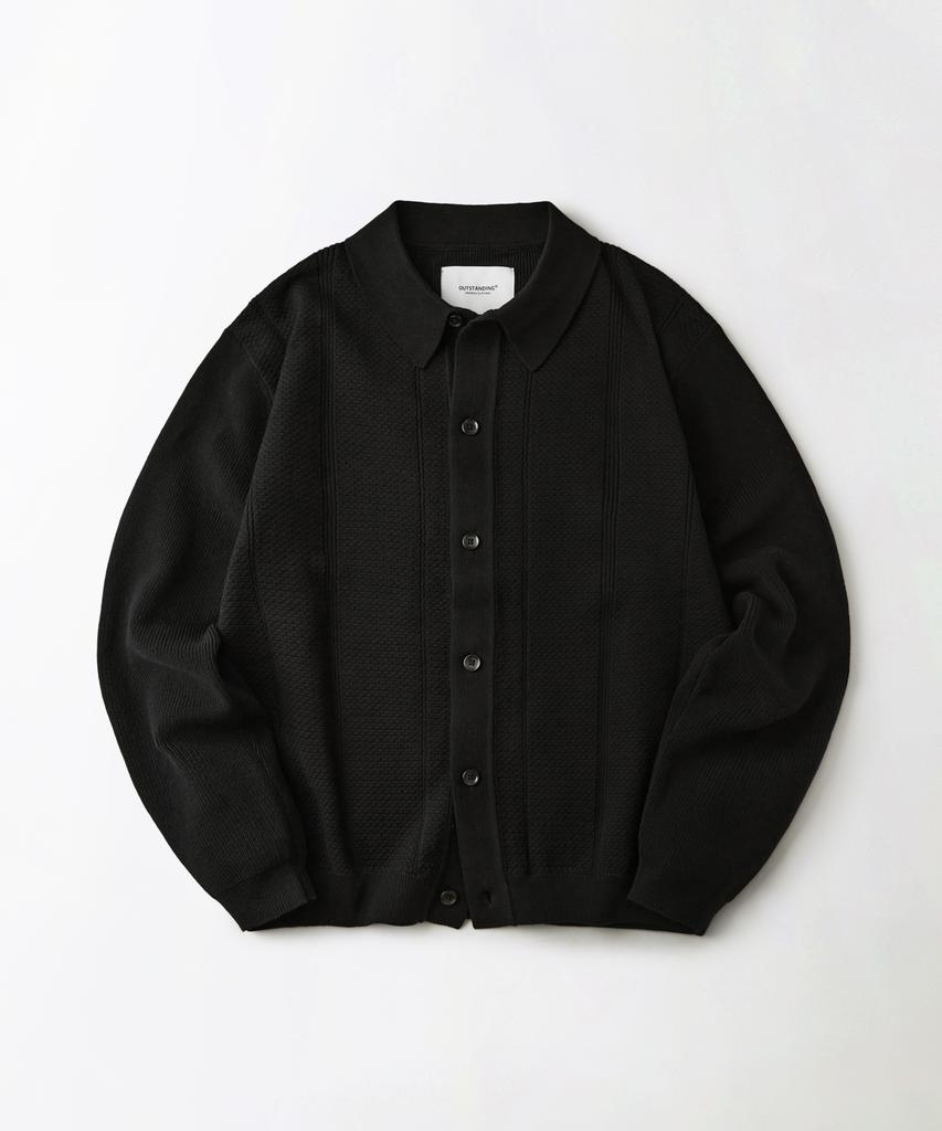 OUTSTANDING Ls Stripe Collar Knit Cardigan_Black