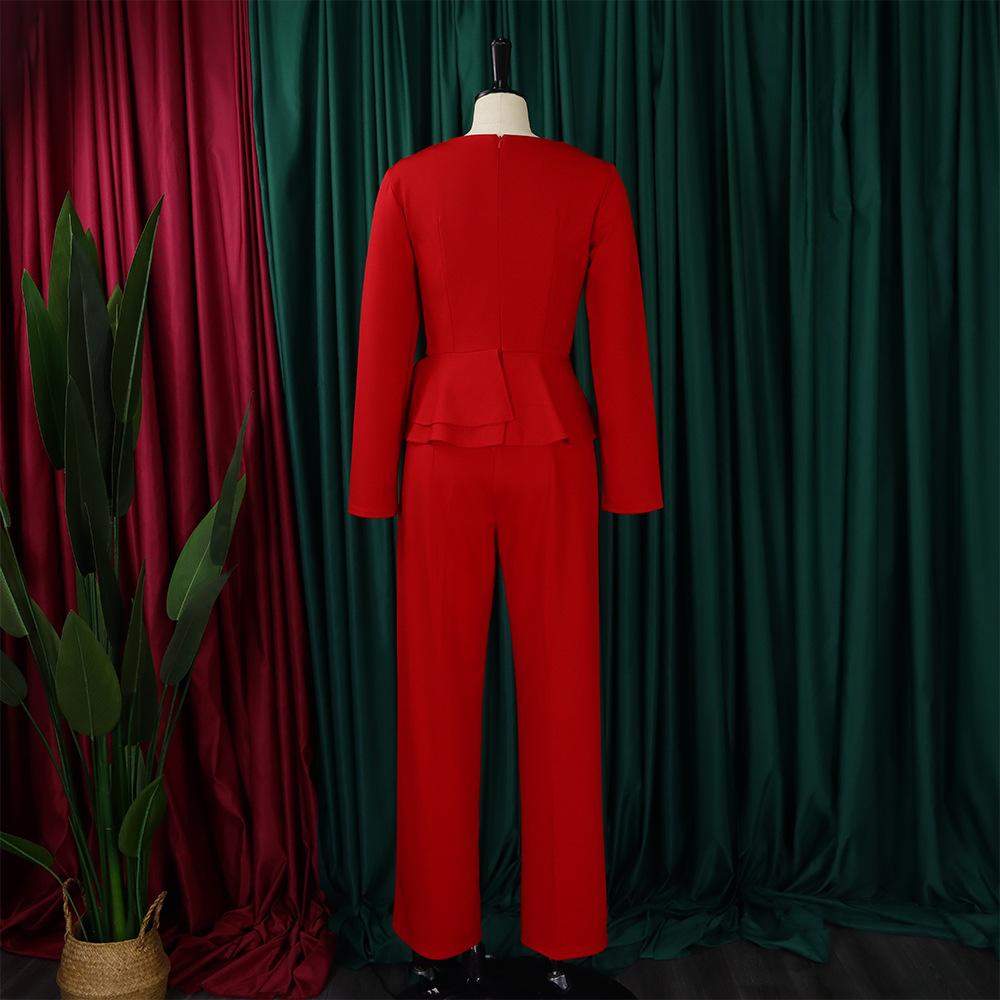 YYFS Женская мода повседневная весна осень однотонные принты длинные рукава V-образный вырез блузки и рубашки брюки костюмы