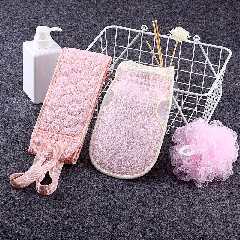 Three-piece Bathing Device Thickened Mud Rubbing and Decontamination Bath Ball Suit Pull Back Strip Long Rub Back Towel