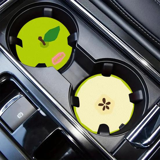 Car Water Coaster 2.36inch Universal Non-Slip Coaster Car Cup Holder Coaster Double-Sided Fruit Design