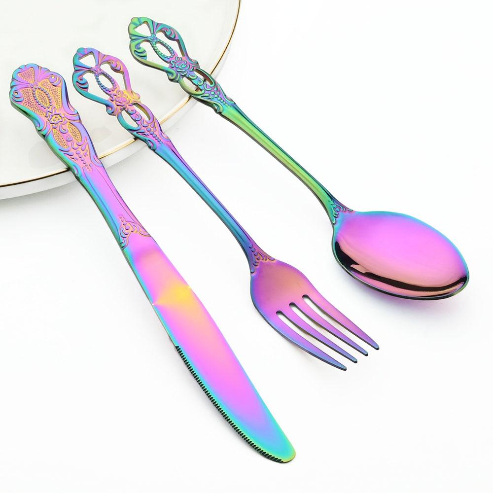 Набор столовых приборов класса люкс из 24 предметов, набор столовых приборов с гравировкой, набор столовой посуды из нержавеющей стали, винтажные западные нож, вилка, ложка, столовая посуда