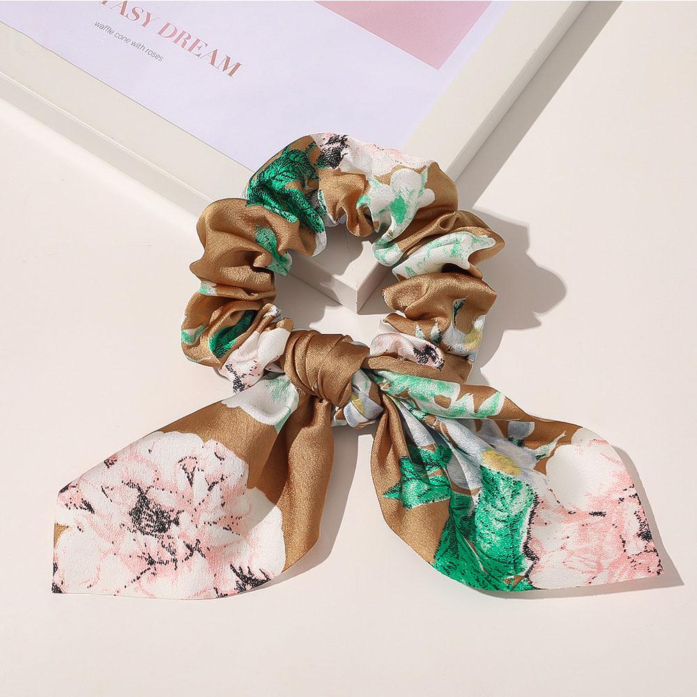 Girls Fashion Ribbon Rabbit Ear Print Flower Hair bands Hair rope Ponytail Hold Scrunchies Hair Tie