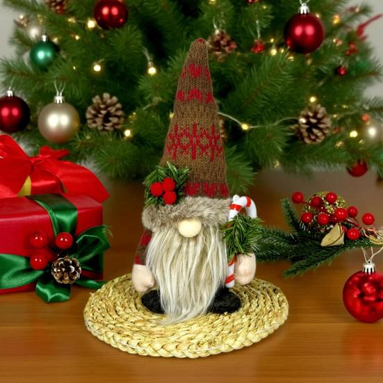Yousheng Рождественский Плюшевый Гном Украшение Ручной Работы Эльф Гном Фигурка с Вязаной Шапкой Сосновые Ветки Зимняя Мягкая Шведская Кукла Томте для Праздника