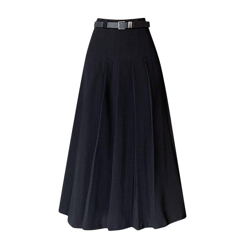 Autumn Women's Suit Skirt Half-body Skirt Medium Long Pleated Skirt High Waist Draped A-line Skirt Tide with Belt