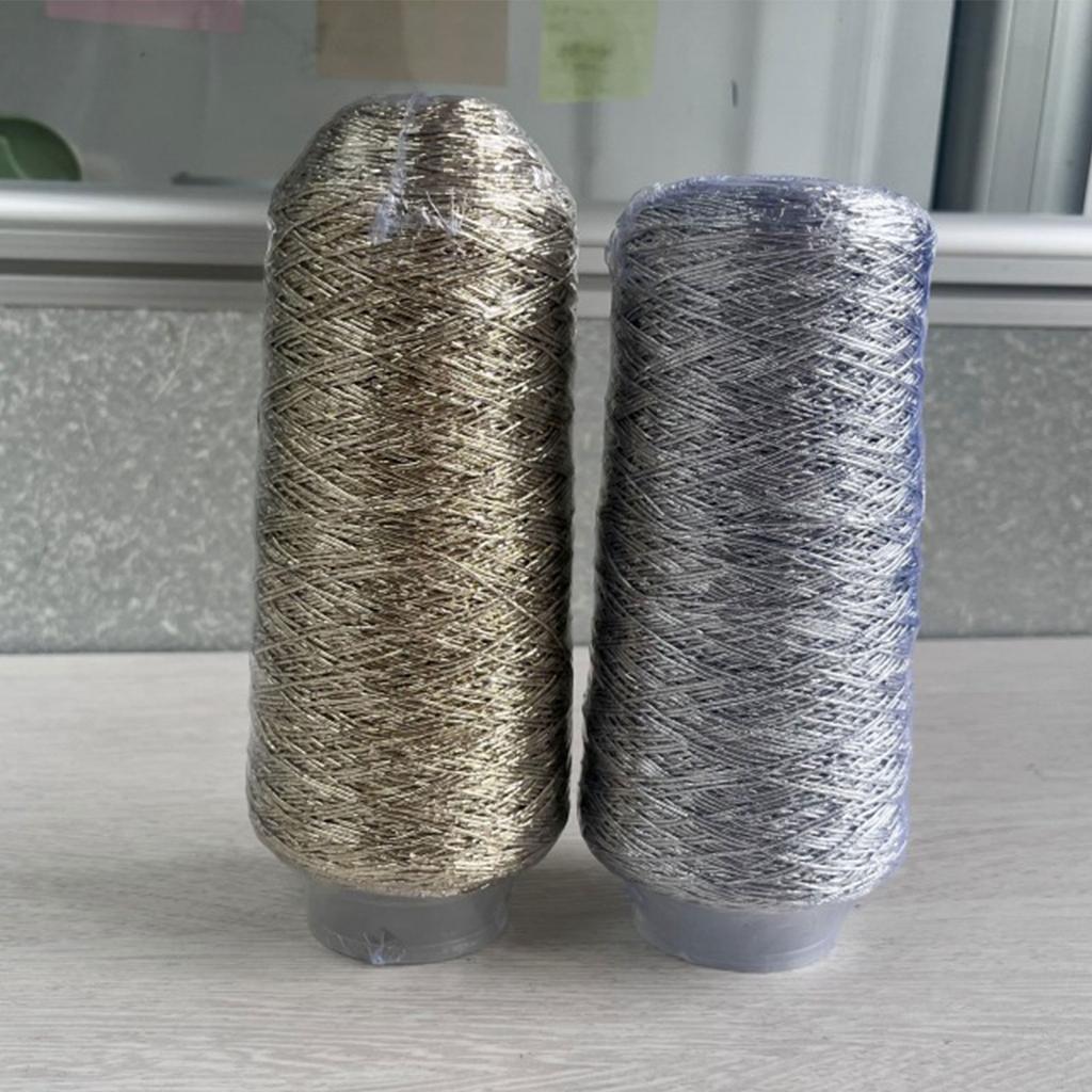200g/Roll Metallic Crochet Thread Sparkling Silver Polyester Yarn for Knitting Weaving Making Bag Keychain Charm