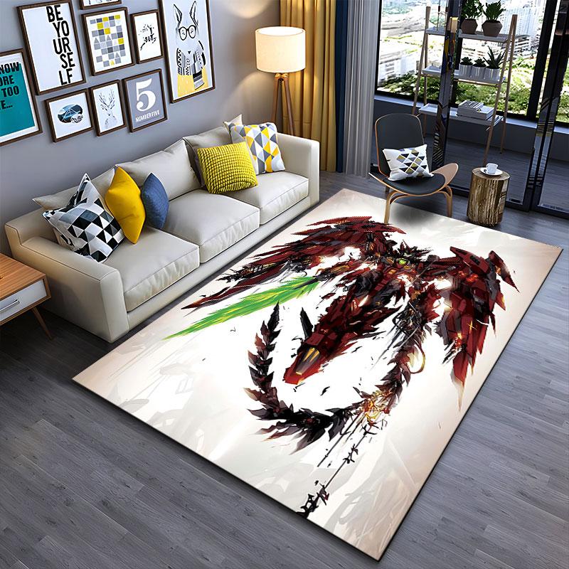Winged Red Mecha with Green Sword suitable as a non-slip mat for the living room or bedroom sofa