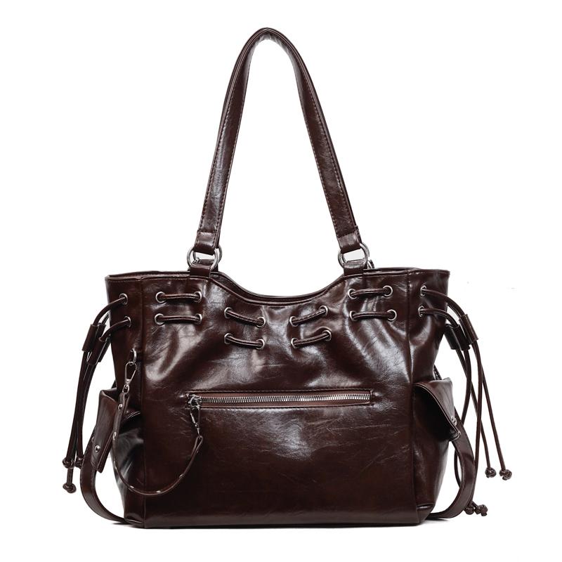 Трендовый рюкзак на шнурке, многокарманная кожаная сумка, стильная женская сумка через плечо