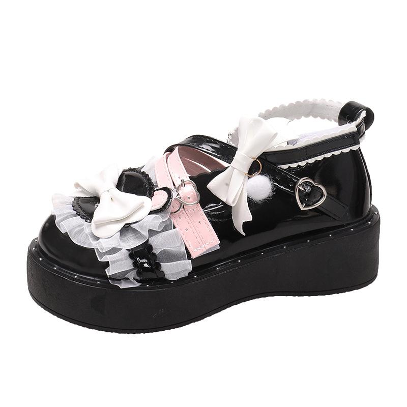 Small Leather Shoes Bow Cute Mary Jane Shoes 2025 New Loli Women Sweet Lace Edge Thick Heel Buckle Leather Shoes